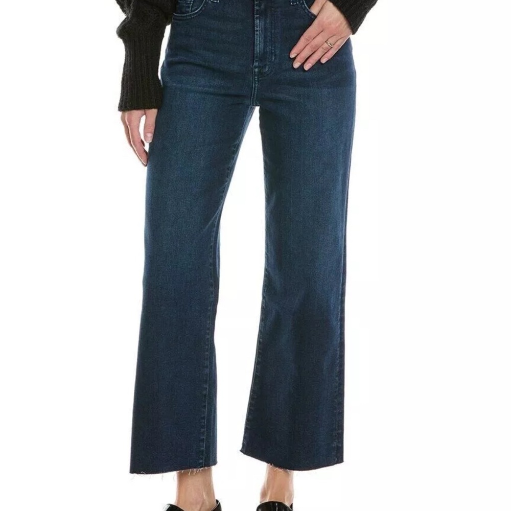 7 For All Mankind Cropped Alexa High-Rise Relaxed Raw Hem Dark Blue Womens Jeans
